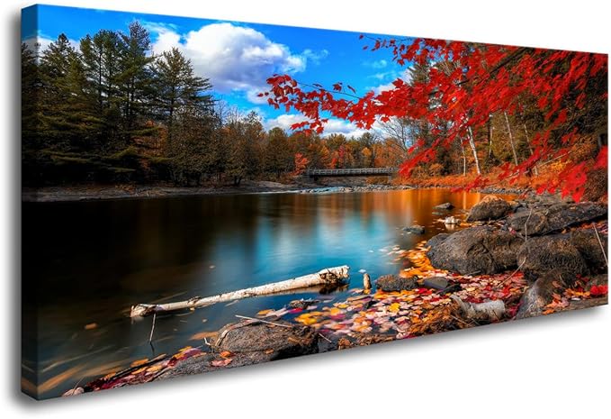 DZL Art S72662 Canvas Wall Art Canvas Artwork Lake Mountain Red Maple Leaf National Park Nature Pictures for Living Room Bedroom Office Wall Decor Home Decoration