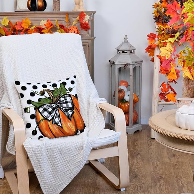 AACORS Fall Throw Pillow Cover 20x20 Inch Polka Dots Pumpkin Decor Autumn Farmhouse Seasonal Pillow Case Decoration for Home Sofa Couch AA279-20