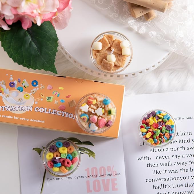 Mini Mix Funny Cereal Bowl Scented Soy Aromatherapy Candles for Birthday Party Wedding Favor (4pcs/Pack)