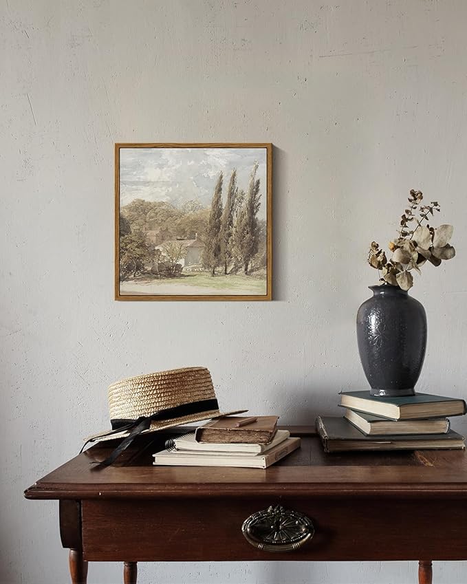 InSimSea Square Framed Canvas Wall Art, Gardens Classical Scenery Paintings, Rustic Gardens Wall Pictures for Bedroom Bathroom Living Room, Canvas Prints Artwork, Vintage Home Decor 10"x10"