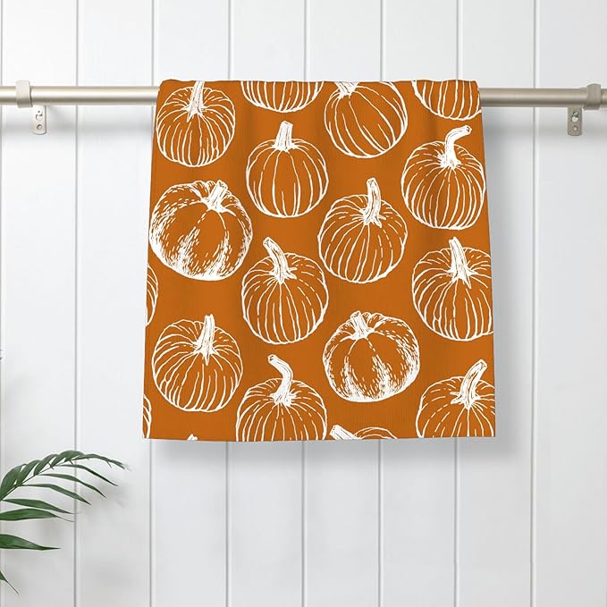 Fall Kitchen Towels 16x24 Inch Burnt Orange Pumpkin Decor Dish Towels Autumn Harvest Thanksgiving Seasonal Decoration Hand Towel Absorbent Dish Cloths for Home Kitchen Dining Set of 2