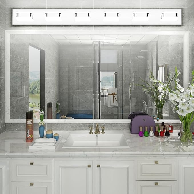 Tipace 6 Lights Chrome Bathroom Light Fixtures Modern LED Bathroom Vanity Lights Over Mirror 47.2 inch White Light 360°Rotatable