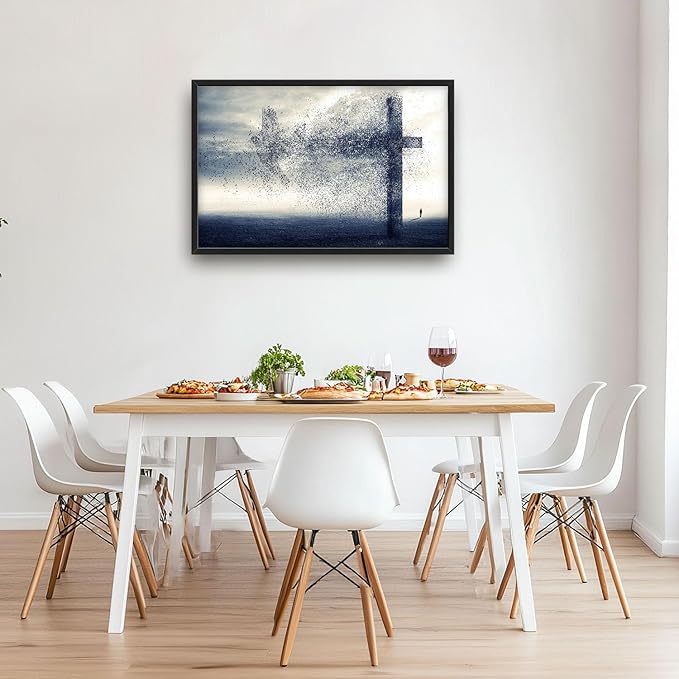 Flintis Large Cross Dove Wall Art Christian Cross Pictures Wall Decor Abstract Religion Canvas Painting Print Artwork Decoration Framed for Living Room Bathroom Master Bedroom Office 36L x 24W