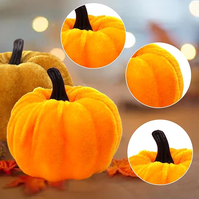 CH HAICHENG 12 Pcs Velvet Pumpkins Assorted Colors and Sizes Fake Artificial Small Velvet Pumpkin Fall Decorations for Home Farmhouse Harvest Wedding Halloween Thanksgiving Decor