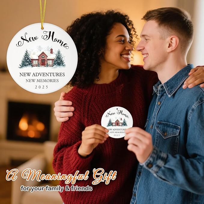 D4DREAM New House Ornament 2025-3'' Ceramic New Home House Warming Gift Christmas Ornament for Women Couple Homeowner Gift Ideas Christmas Tree Hanging Decorations for Home Car