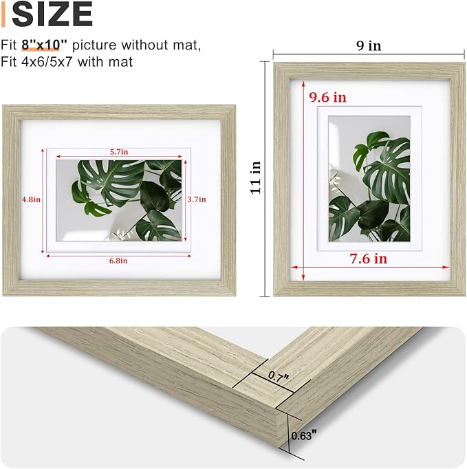 Egofine 8x10 Picture Frames Set of 4, Made of Solid Wood Covered by Plexiglass 4x6 and 5x7 with Mat or 8x10 without Mat, for Table Top Display and Wall Mounting Photo Frame Distressed Wood Grain