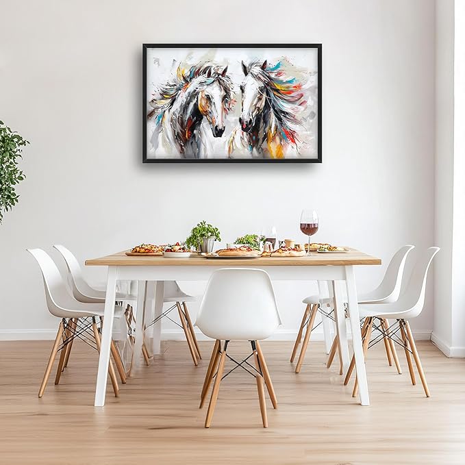 Quorin Horse Large Wall Art White Horse Animal Pictures Wall Decor Colorful Graffiti Canvas Print Painting Artwork for Bathroom Living Room Bedroom 36L x 24W