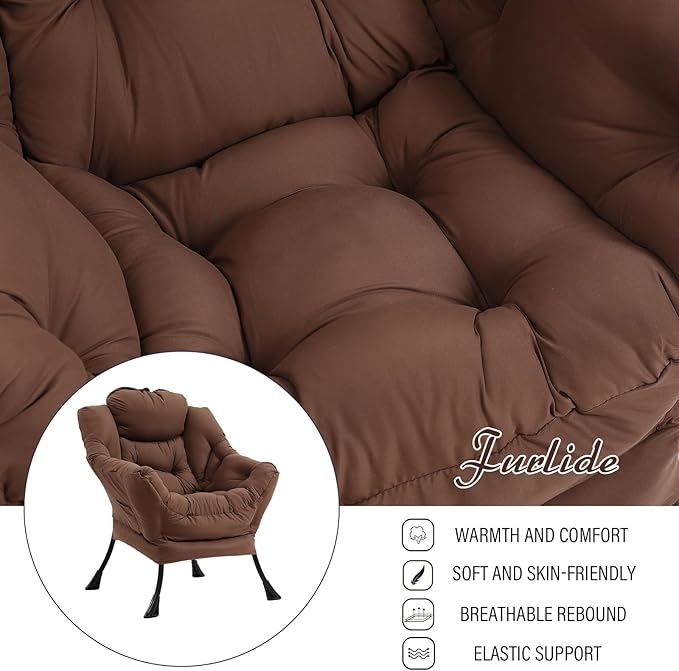 Lazy Chair with Ottoman, Modern Chair with Folding Footrest, Lounge Accent Chair, Comfortable Reading Chair (Dark Brown)