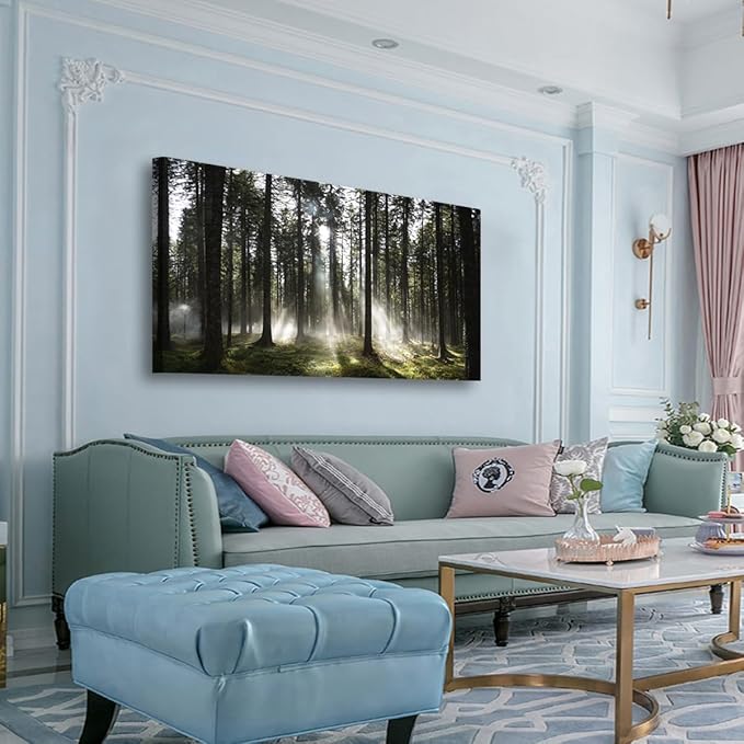 Sunlight Forest Pictures Canvas Wall Art for Living room Office Bedroom Wall Decor,Forest Wall Art Print Paintings Modern Darkly Green Nature Landscape Artwork Waterproof Ready to Hang-20x40inch