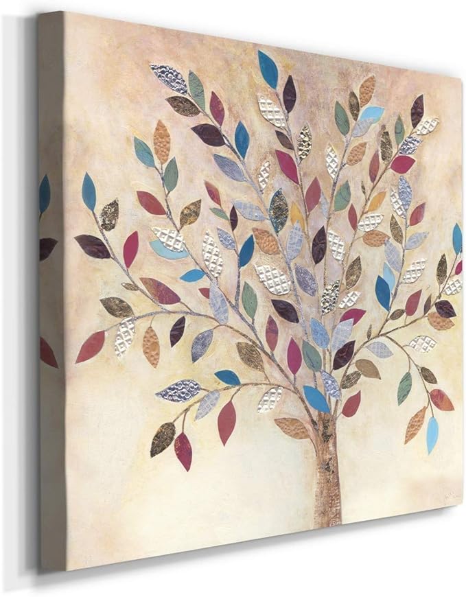 Wexford Home Square Premium Gallery Wrapped Canvas Flower Multicolor Wall Art Abstract Floral Romance Modern Pictures Print for Home Office, Ready to Hang, Whimsical Wood, 10x10