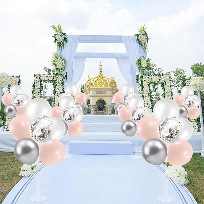 Pink and Silver Balloon Stand Centerpiece Table Decorations for Baby Shower Wedding Engagement Bridal Shower Anniversary Mother's Day Birthday Party Decorations(Pink silver set4)