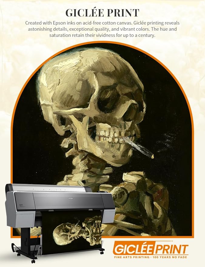 DECORARTS - Head of a Skeleton with a Burning Cigarette. Vincent Van Gogh Reproductions. Giclee Print for Wall Decor. 24x30