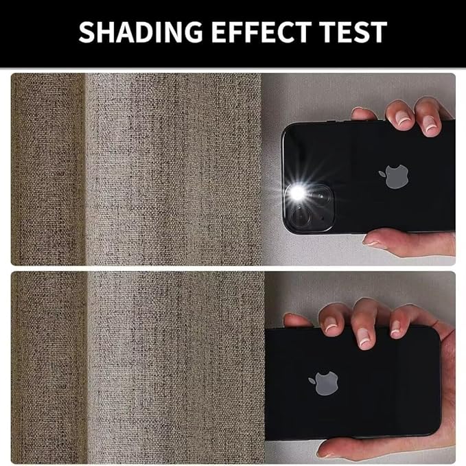 Joydeco Natural Linen Curtains 108 inch Length 2 Panels Set Burg 100% Blackout Patio Door Curtain Room Darkening Sliding Door Curtains Thermal Insulated Back tab Rod Pocket(105x108 inch, Linen)