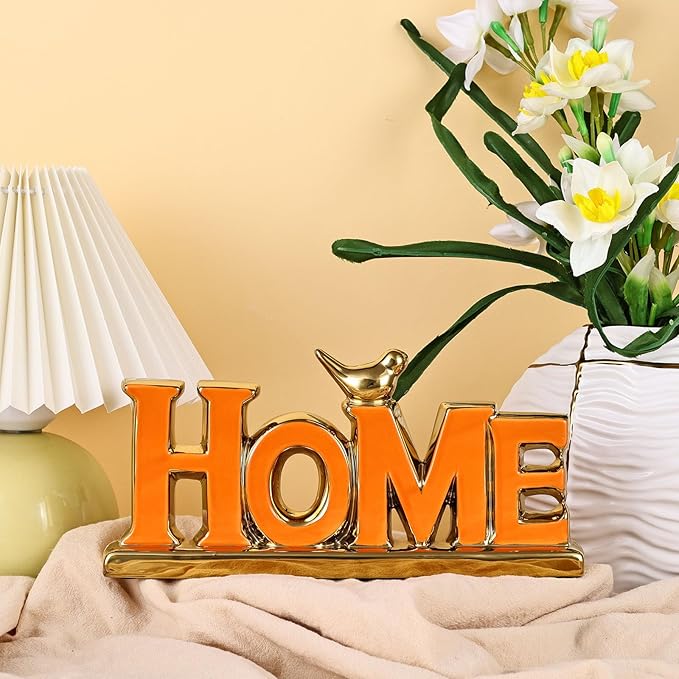 XMGZQ Love Sign Decoration,Orange and Gold Love Signs for Home Decor,Small Bird Sculpture Personalized Decor,Orange Style Figurine Decorative Ornaments for Living Room,Bedroom,Desktop,Cabinets