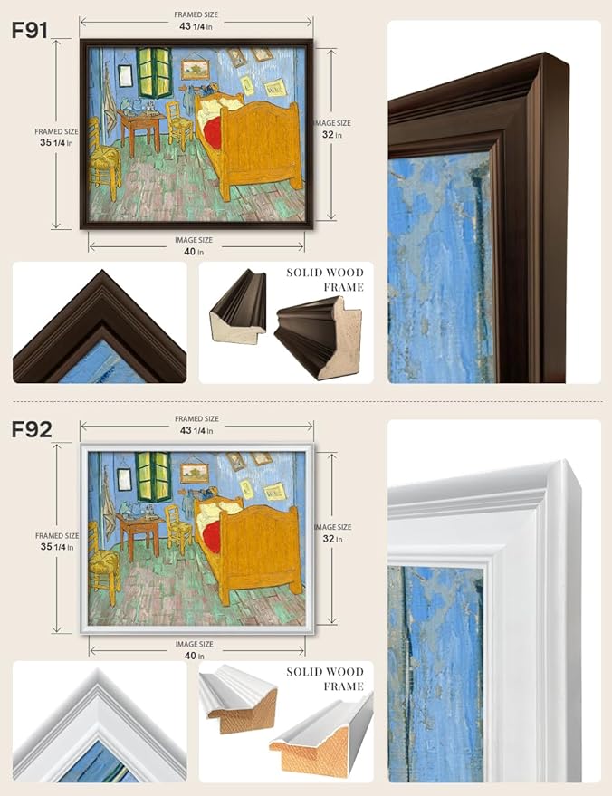 DECORARTS - Bedroom in Arles (Third Version) by Vincent Van Gogh, Large Giclee Canvas Print with Solid Wood Frame, Oversized Wall Art Decor