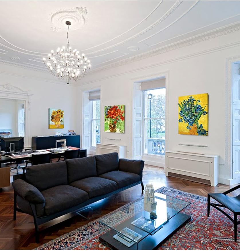 DECORARTS - Triptych (Van Gogh Flower Series), Vincent classic Art Reproduction. Giclee Canvas Prints Wall Art for Home Decor 24x30, 3pcs/set