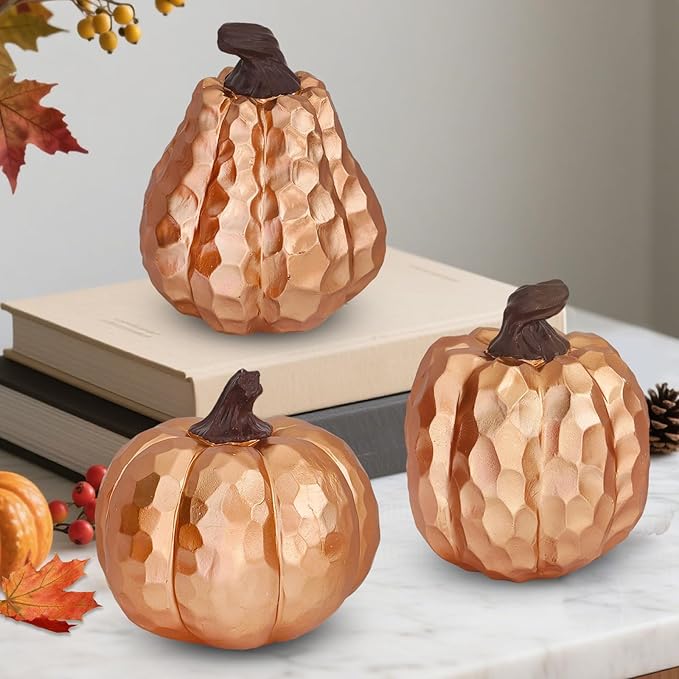Fall Pumpkin Decor Set of 3, Resin Pumpkins Thanksgiving Table Decor, Faux Pumpkins Suitable for Fall Home Decor,Fall Table Decorations,Fall Mantel Decor
