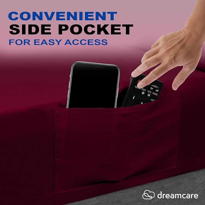 DREAMCARE Twin XL Sheet Set - Cooling Bed Sheets - 4pc Set - up to 15" Deep Pocket Twin XL Sheets - Soft & Long Lasting 100% Fine Brushed Polyester with Side Pocket - Burgundy