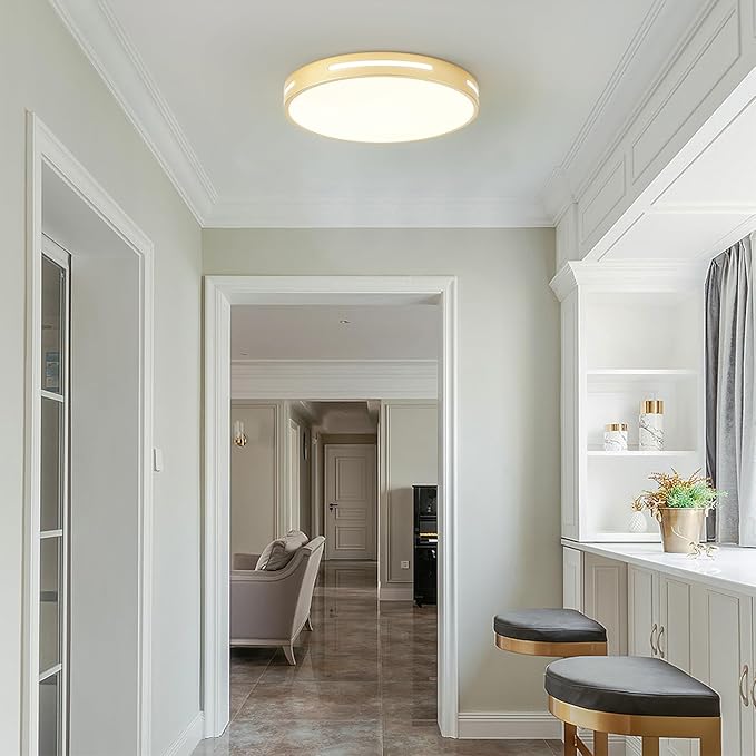 Gold LED Flush Mount Light Fixture - 15 inch, 36W Set of 2, Dimmable Kitchen Lighting, Modern Ceiling Mount for Bedroom, Bathroom, Living Room