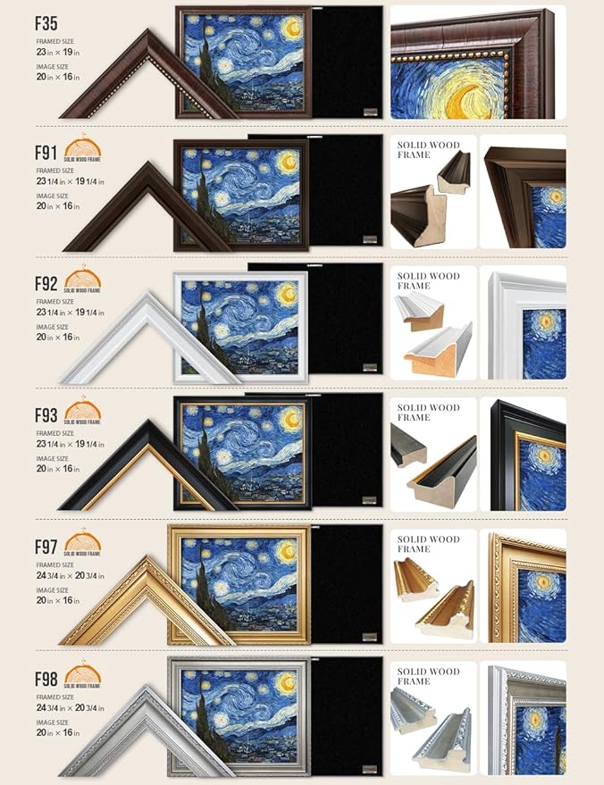 DECORARTS - Starry Night - Vincent Van Gogh Giclee Prints w/Antique Brown Frame for Wall Decor. Picture Size: 20x16, Total Size w/Frame: 23x19