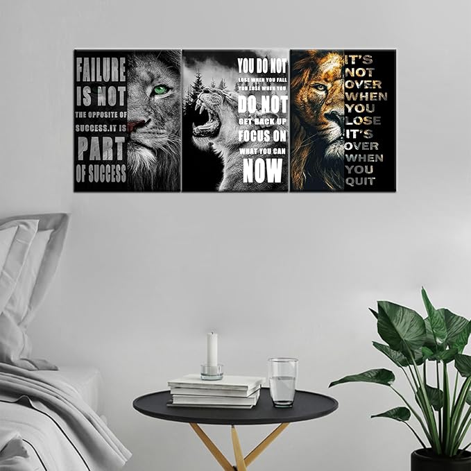 Lion Motivational Canvas Print Wall Art Office Animal Inspirational Picture Animal Poster Painting Modern Inspiring Artwork for Home Living Room Bedroom Office Decor Ready to Hang [36''Wx 16''H]