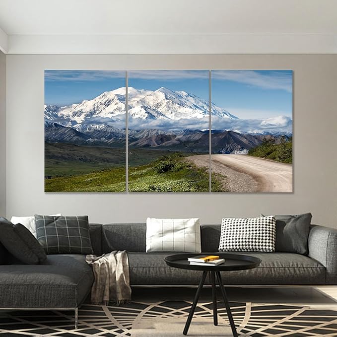 Snow Mountains Wall Art Large Size Landscape Poster Painting Print on Canvas Modern Picture Home Decor Artwork for Living Room Hotel Office Wall Decoration Stretched and Framed [72''Wx 36''H]