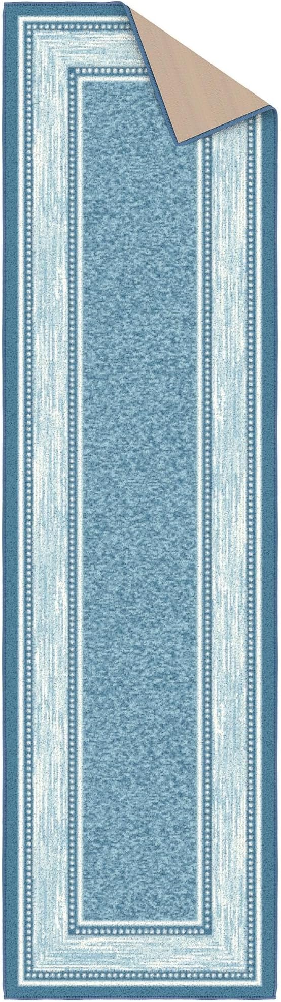 Ottomanson Hallway Runner Rug 1'10" x 7' Non Slip Border Area Rugs Easy to Clean Laundry Rug Runner Durable & Pet Friendly Floor Carpet Runners for Hallways Entryway Living Room Kitchen, Turquoise