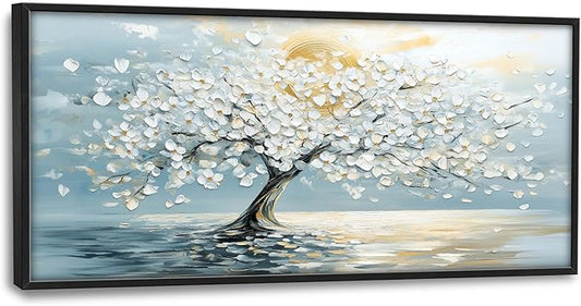 Lovira White Tree Large Wall Art Canvas Wall Decor Pictures Prints Painting Framed Artwork for Living Room Bedroom Bathroom Kitchen Office 30"x60"
