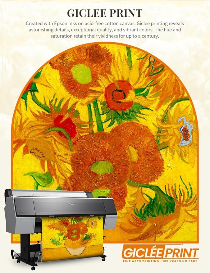 DECORARTS - Sunflowers, Vincent Van Gogh Art Reproduction. Acid Free Cotton Canvas Giclee Print w/Bronze Frame&Mat for Wall Decor.