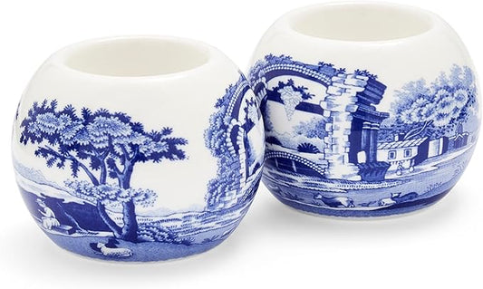 Spode Blue Italian Tealight Holders | Set of 2 Round Tealight Holders | Made of Fine Porcelain | 4 Inch Candle Holders for Home Décor and Housewarming Gift | Dishwasher Safe