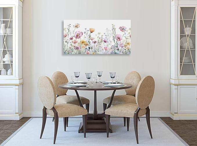 Tucai Decor Floral Wall Art Decor 30 x 58 inches Pink Yellow Purple Flowers Painting Canvas Art for Living Room Bedroom Office Watercolor wildflowers Art Prints Ready to Hang