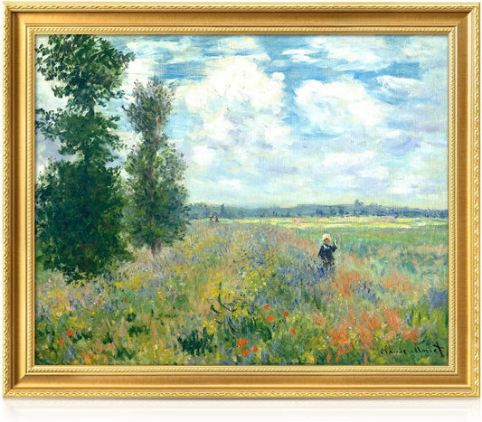 DECORARTS - Claude Monet Poppy Fields Near Argenteuil Giclee Print with Gold Solid Wood Frame, Impressionist Large Framed Wall Art, Ready to Hang, Framed Size 34.75x28.75, Made in USA