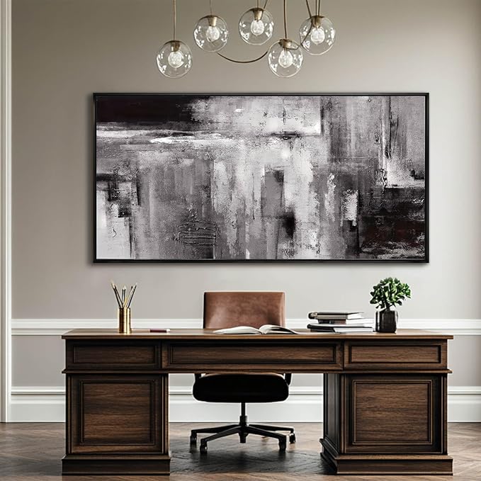XIANSHOU Black Abstract Wall Art Grey Pictures Wall Decor Modern Artwork 24"x 48" Wall Prints for Living Room Home Decor Dining Room Posters