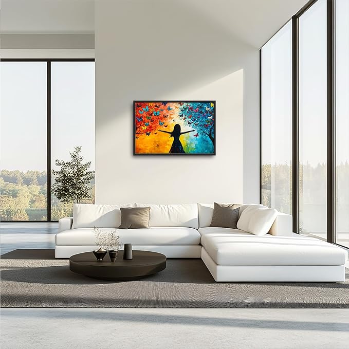 Framed Large Wall Art for Living Room, Colorful Butterfly Tree Canvas Wall Decor, Large Picture Framed Painting, Modern Artwork for Bedroom Office Home Decor 36L'' × 24W''