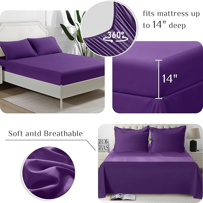 JOLLYVOGUE California King Comforter Set, Ultra-Soft Bed in a Bag Cal King Size 7 Pieces, Oeko-TEX Certified Bedding Set with Down Alternative Comforter, Sheets, Pillowcases & Shams, Purple