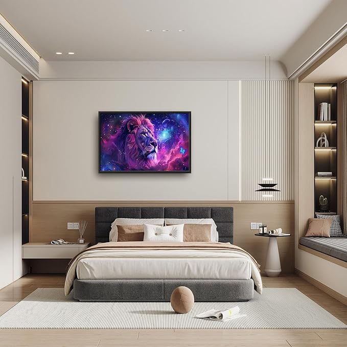 Flintis Large Lion Wall Art Colorful Lion Pictures Wall Decor Abstract Animal Canvas Painting Print Artwork Decoration Framed for Living Room Bathroom Master Bedroom Office Dining Room 36L x 24W