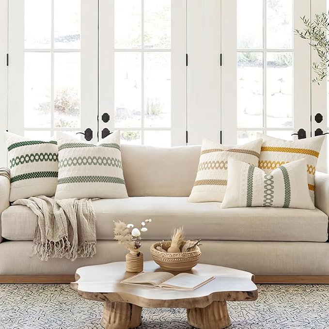 MIULEE Set of 2 Dark Green Boho Christmas Decorative Pillow Covers 20x20 Inch Farmhouse Rustic Couch Throw Pillows Modern Spring Cotton Cushion Cover Retro Macrame Woven Home Decor for Bed Sofa Chair