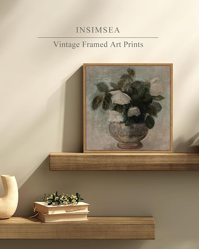 InSimSea Square Framed Canvas Wall Art, Flowers Decor Flowers in Vase Wall Paintings, Floral Pictures for Bedroom Bathroom Art Wall Decor, Kitchen Office Living Room Wall Art 12"x12"