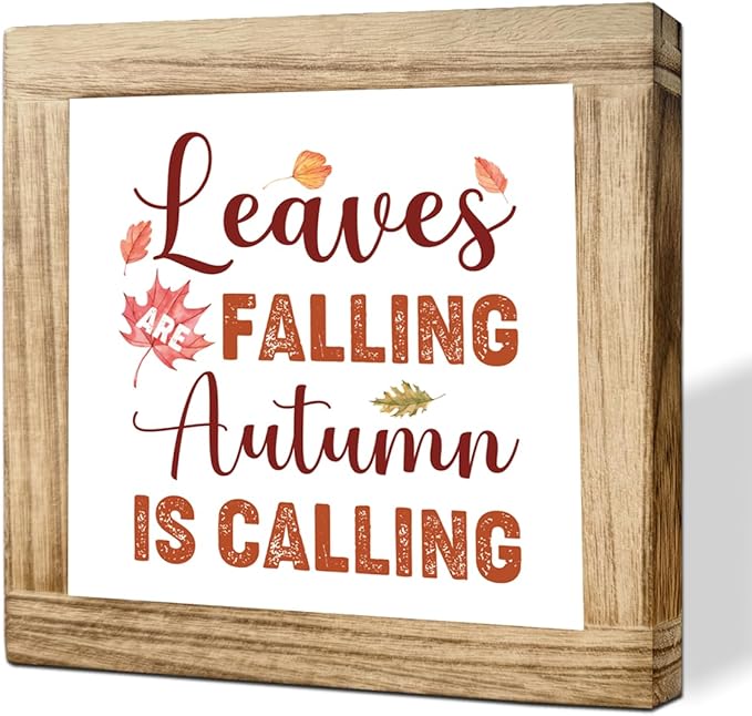 Fall Decoration Sign Autumn Wooden Sign Leaves Are Falling Autumn Is Calling Farmhouse Fall Decor Rustic Home Decoration Thanksgiving Tabletop Plaque Seasonal Leaves Decor 5.9x5.9 Inch