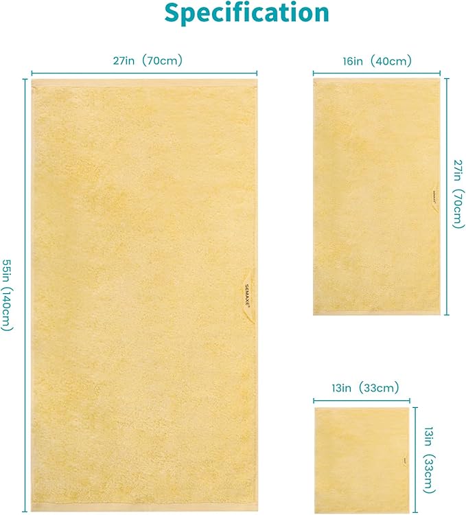 SEMAXE 12-Piece Family Bathroom Towel Set - 100% Cotton, 4 Bath Towels, 4 Hand Towels, 4 Washcloths, Ultra-Soft and Super Absorbent, Lighter Weight