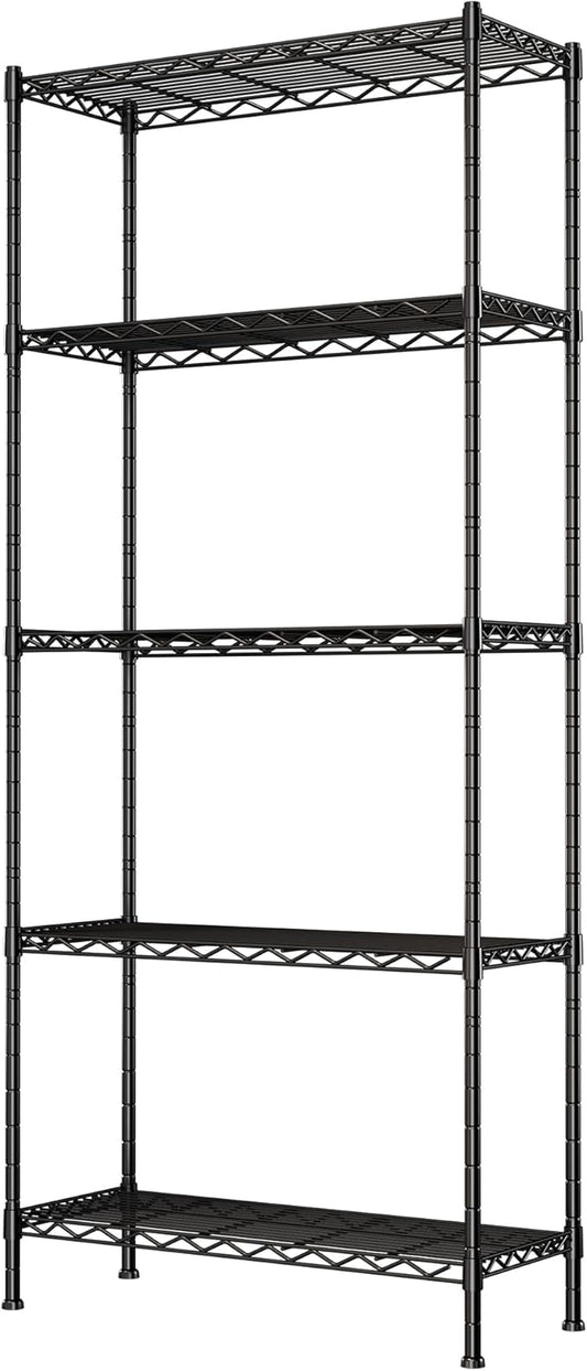 GIOTORENT 5-Wire Garage Shelving Storage Shelves, Metal Shelf Organizer 1400Lbs Capacity, Kitchen Storage Adjustable Shelf for Laundry Bathroom Pantry Closet, Black 30.2''L x 14.2''W x 79.1" H