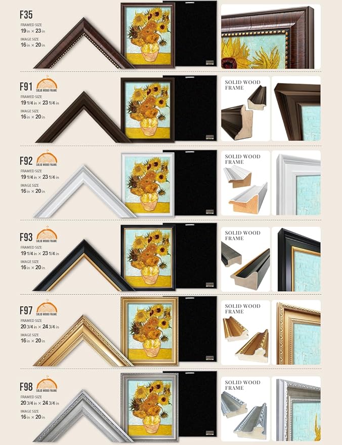 DECORARTS - Twelve Sunflowers - Vincent Van Gogh Giclee Prints w/Antique Brown Frame for Wall Decor. Picture Size: 16x20, Total Size w/Frame: 19x23