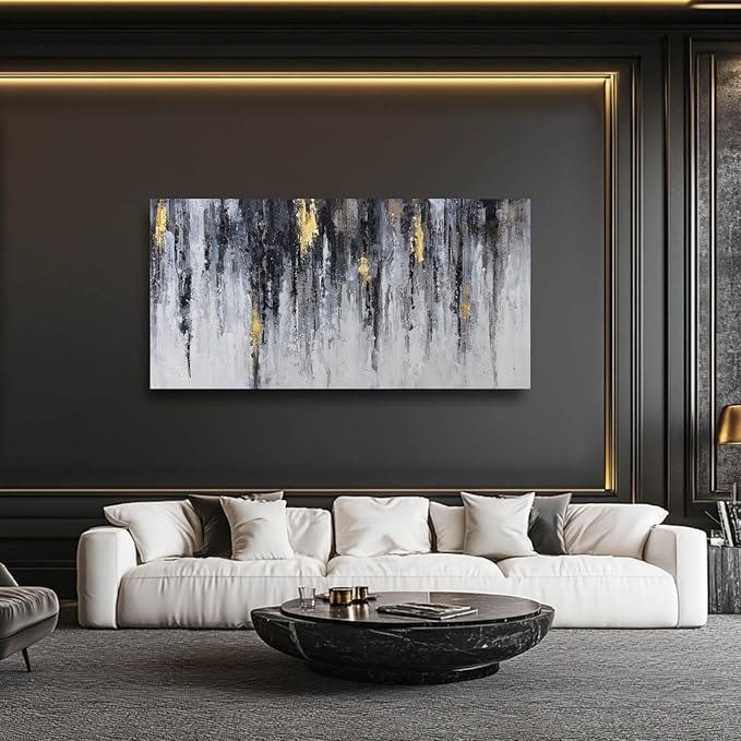 GAIDUOMAI Black and White Abstract Wall Decor Gold Foil Canvas Wall Art Graffiti Art Work Wall Pictures for Living Room Home Office 29"x58" Large Size