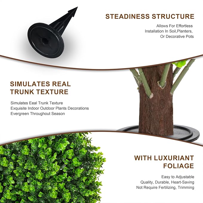 22" Artificial Green Eucalyptus Topiary Ball Trees with Ground Spike Set of 2 - UV Resistant Faux Evergreen Shrubs & Bushes Plants for Outdoor Indoor Front Porch Garden