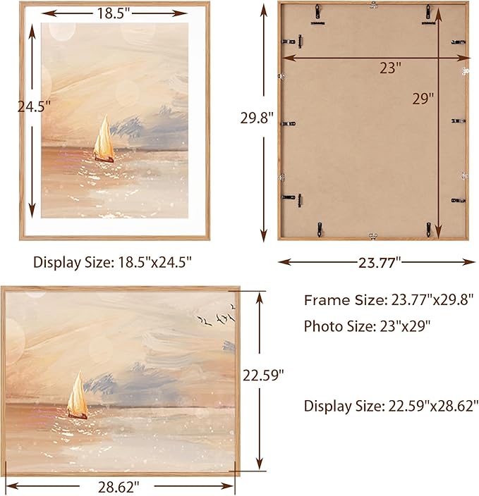 23x29 Oak Wood Frame, 23"x29" Poster Frame, 23x29 Picture Frame with Mat for 19x25, Rustic Wood Frame 23 x 29 with Real Glass, 23" x 29" Art Frame, 23x29 Puzzle Frame (Natural Oak Color, 1 Pack)