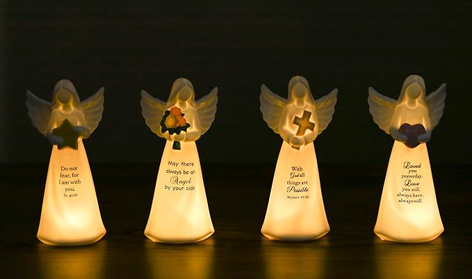 ADAVAS.Y&G Porcelain Angel Hold Star Collectible Figurines Guardian Angel Statue Lighted up Angel Night Light Angel lamp with DIY Bible Verse Do not Fear for I am with You 7inch High