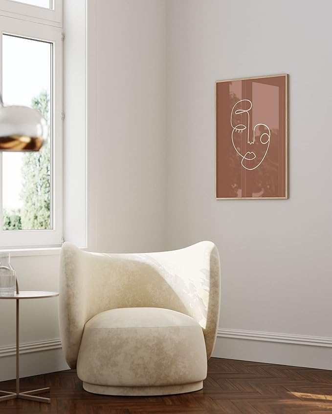 HAUS AND HUES Woman Drawing Line Art Wall Decor - Female Figure Wall Art, Silhouette Drawings Artwork Line Drawing Wall Art Minimalist Clay Abstract Face (24x36 Framed Beige)