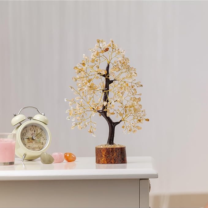 Citrine Crystal Tree, Money Tree for Wealth and Luck, Yoga Meditation and Home Decor - Shelf Decor Accents, Living Room Bedroom Office Decoration, Bookshelf Decor, Knick knacks, Buddha Statue