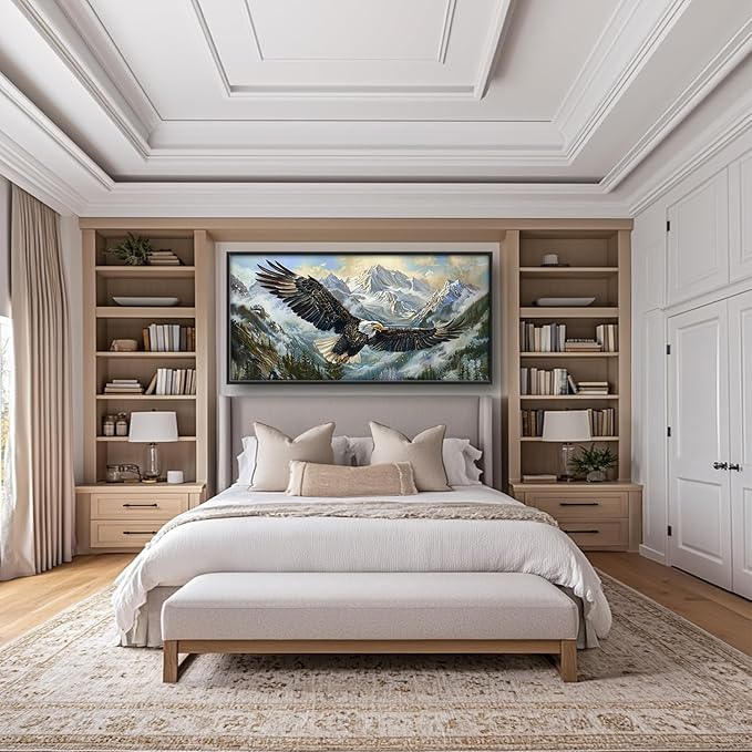 Flintis Large Bald Eagle Wall Art Eagle Mountains Pictures Wall Decor Abstract Animal Canvas Painting Print Artwork Decoration Framed for Living Room Bathroom Master Bedroom Office 60L x 30W