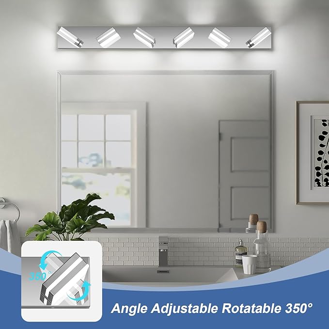 Modern LED Bathroom Lights Fixtures(6-Light),Metal Chrome Acrylic Wall Lighting,Vanity Lights for Bathroom Over Mirror(6000k 41In
